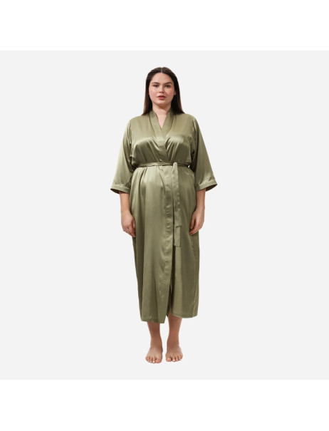 MOLODO Silk Kimono Robe Long Forest Moss Шовковий кімоно халат довгий, оливковий