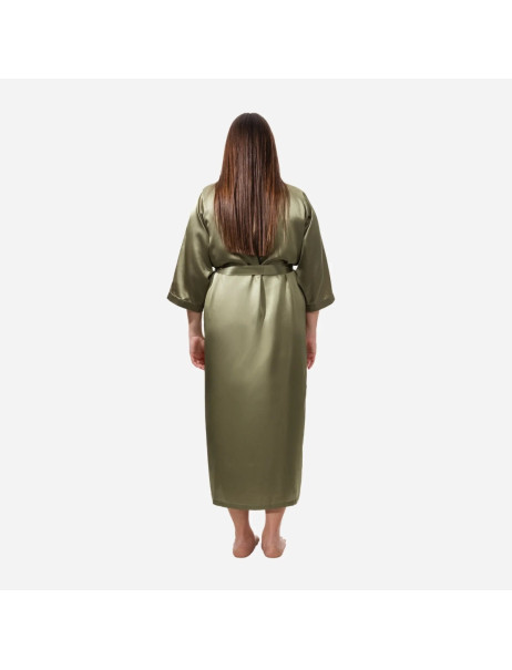 MOLODO Silk Kimono Robe Long Forest Moss Шовковий кімоно халат довгий, оливковий