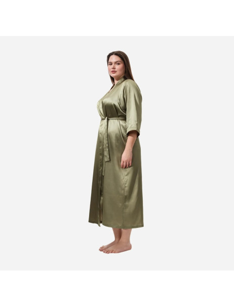 MOLODO Silk Kimono Robe Long Forest Moss Шовковий кімоно халат довгий, оливковий