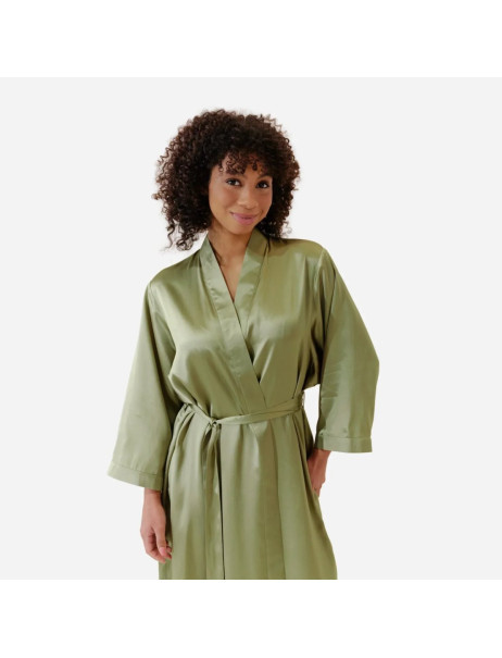 MOLODO Silk Kimono Robe Long Forest Moss Шовковий кімоно халат довгий, оливковий