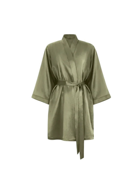 MOLODO Silk Kimono Robe Short Forest Moss Шелковый халат-кимоно короткий, оливковый