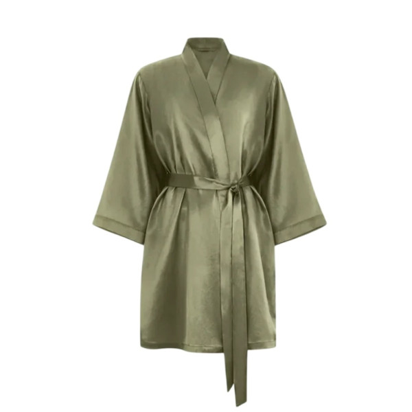 MOLODO Silk Kimono Robe Short Forest Moss Шовковий кімоно халат короткий, оливковий