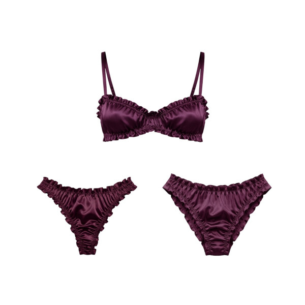 Molodo Double Silk Lingerie Set Air Plum Подвійний сет шовкової білизни, сливовий 