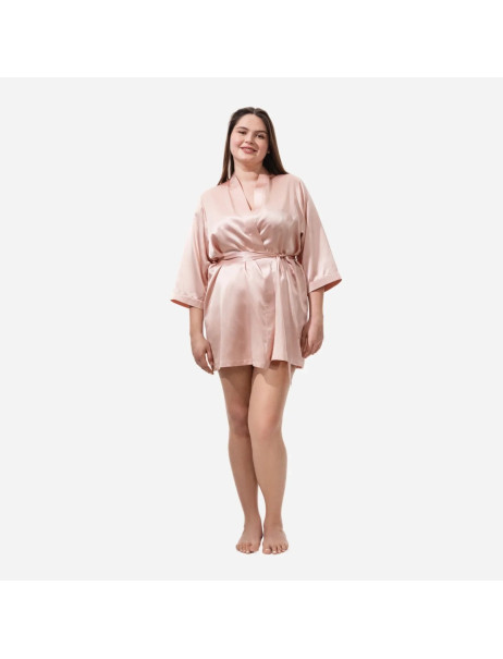 MOLODO Silk Kimono Robe Short Powder Pink Шовковий кімоно халат короткий, пудровий