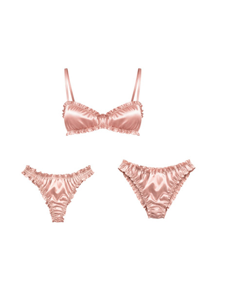 Molodo Double Silk Lingerie Set Air Powder Pink Подвійний сет шовкової білизни, пудровий