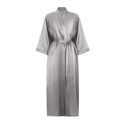 MOLODO Silk Kimono Robe Long Stone Grey Шелковый кимоно халат длинный, серый