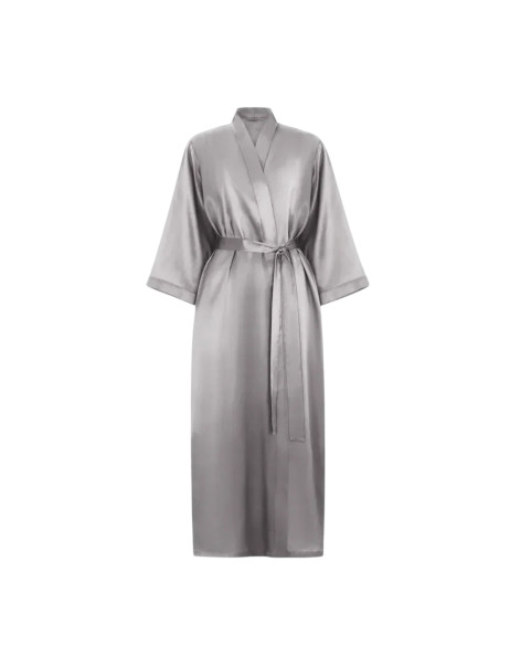 MOLODO Silk Kimono Robe Long Stone Grey Шелковый кимоно халат длинный, серый