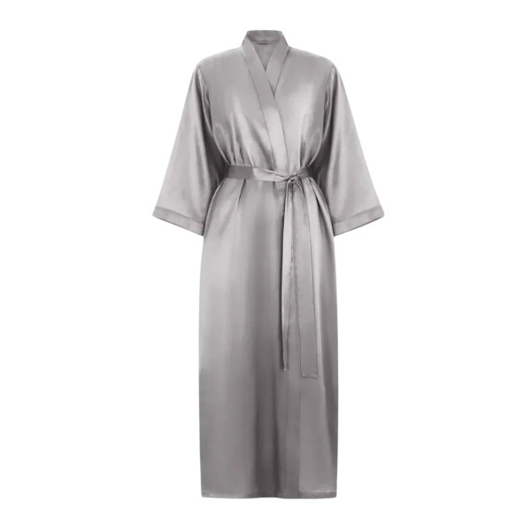 MOLODO Silk Kimono Robe Long Stone Grey Шовковий кімоно халат довгий, сірий