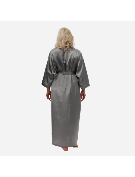 MOLODO Silk Kimono Robe Long Stone Grey Шелковый кимоно халат длинный, серый