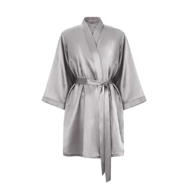 MOLODO Silk Kimono Robe Short Stone Grey Шовковий кімоно халат короткий, сірий