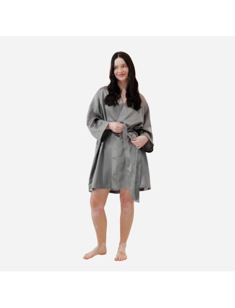 MOLODO Silk Kimono Robe Short Stone Grey Шелковый халат-кимоно короткий, серый