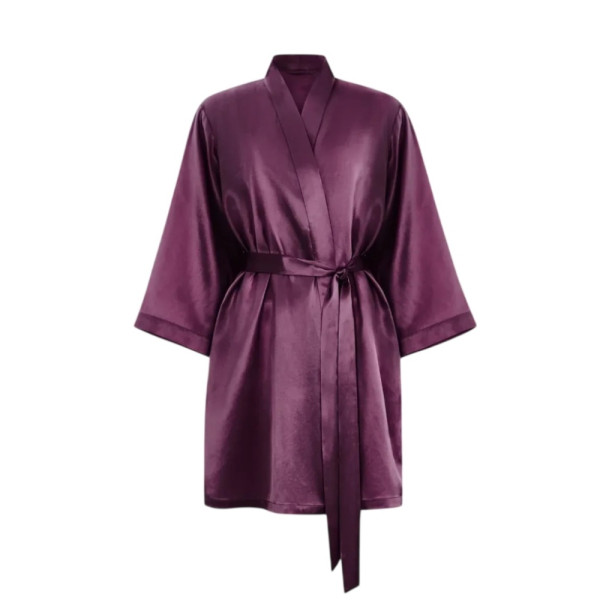 MOLODO Silk Kimono Robe Short Plum Шовковий кімоно халат короткий, сливовий