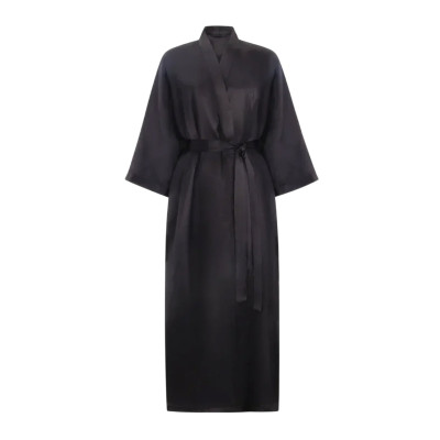 MOLODO Silk Kimono Robe Long Black Шелковый кимоно халат длинный, черный