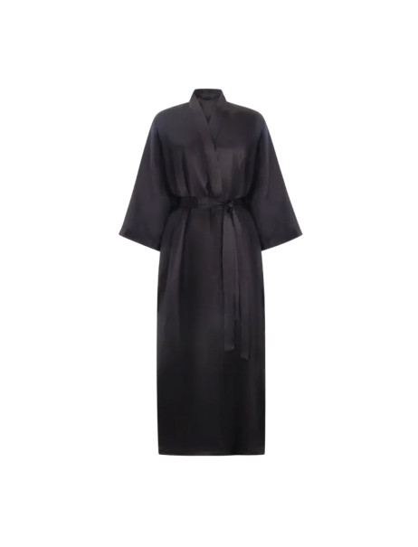 MOLODO Silk Kimono Robe Long Black Шелковый кимоно халат длинный, черный