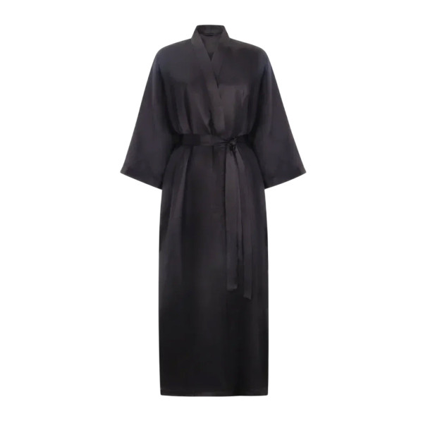 MOLODO Silk Kimono Robe Long Black Шовковий кімоно халат довгий, чорний