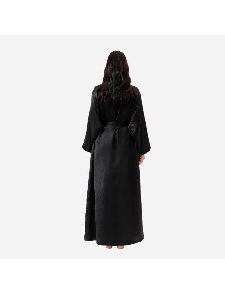 MOLODO Silk Kimono Robe Long Black Шелковый кимоно халат длинный, черный