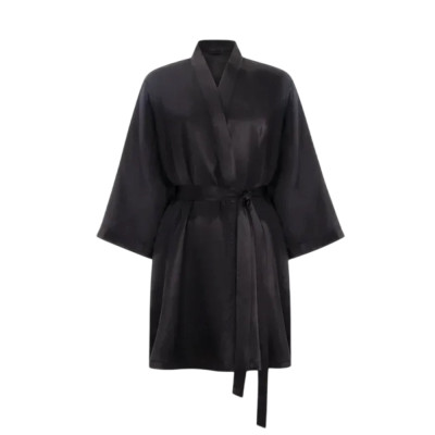 MOLODO Silk Kimono Robe Short Black Шовковий кімоно халат короткий, чорний