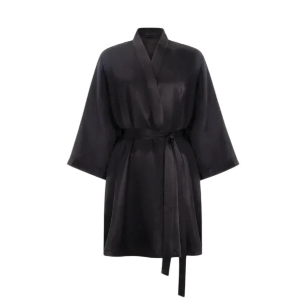 MOLODO Silk Kimono Robe Short Black Шовковий кімоно халат короткий, чорний