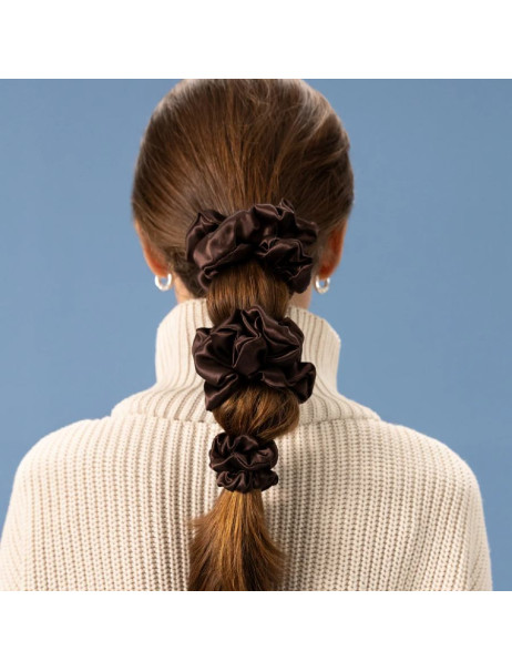 MOLODO Silk Scrunchie Midi Brown Шовкова резинка середнього розміру, коричнева