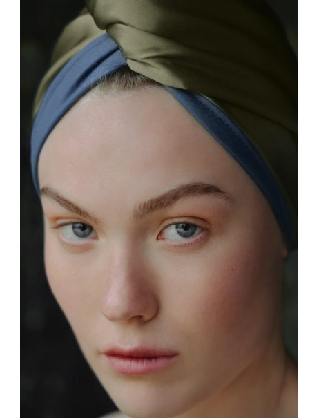MOLODO Silk Turban With Microfiber Forest Moss Шелковый тюрбан с микрофиброй, оливковый