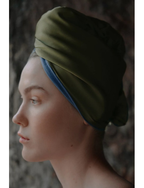 MOLODO Silk Turban With Microfiber Forest Moss Шелковый тюрбан с микрофиброй, оливковый