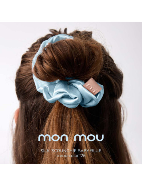 Mon Mou Silk Large Scrunchie Baby Blue Об'ємна резинка для волосся з натурального шовку (Ніжно-блакитний)