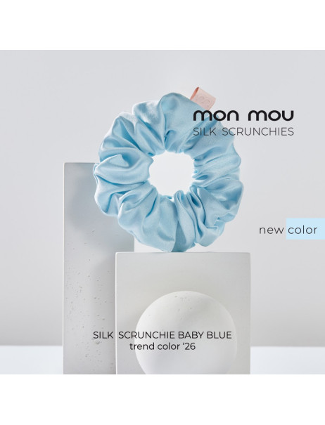 Mon Mou Silk Large Scrunchie Baby Blue Об'ємна резинка для волосся з натурального шовку (Ніжно-блакитний)