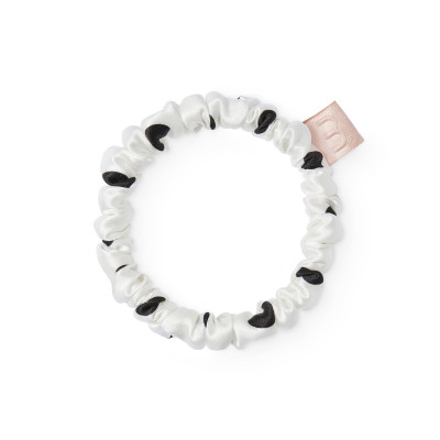 Mon Mou Silk Slim Scrunchie Black Point Тонкая резинка из натурального шелка (Белая с черным горохом)