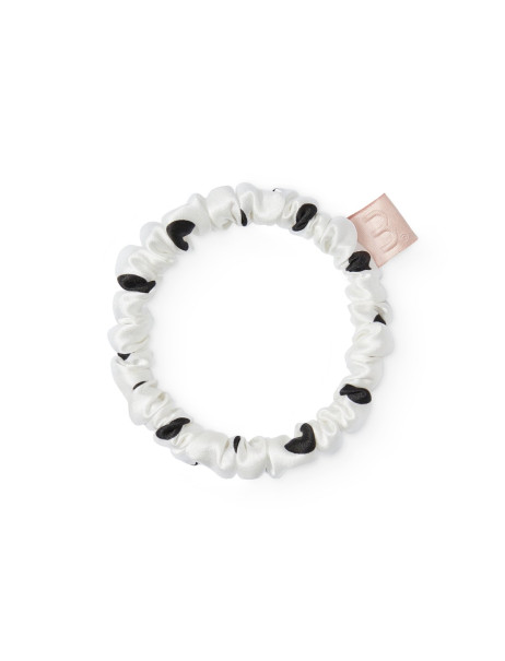 Mon Mou Silk Slim Scrunchie Black Point Тонкая резинка из натурального шелка (Белая с черным горохом)