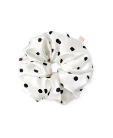 Mon Mou Volume Silk Scrunchie Black Point Суперобъемная резинка из натурального шелка (белая с черным горохом) - Написать отзыв