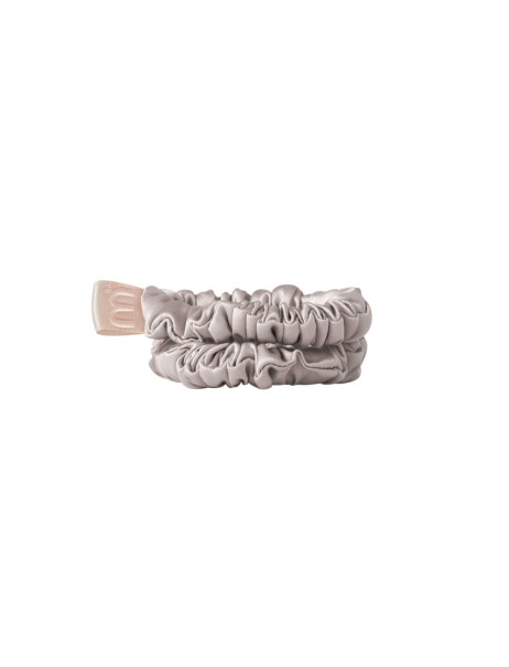 Mon Mou Mini Slim Silk Scrunchie Taupe Набір із 2 тонких резинок з натурального шовку (Сіро-бежевий)
