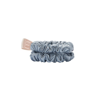 Mon Mou Mini Slim Silk Scrunchie Blue Gray Набор из 2 тонких резинок из натурального шелка (Серо-голубой)