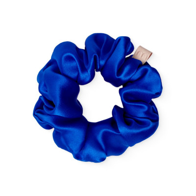 Mon Mou Silk Large Scrunchie Dark Blue Объемная резинка для волос из натурального шелка (Синий электрик)