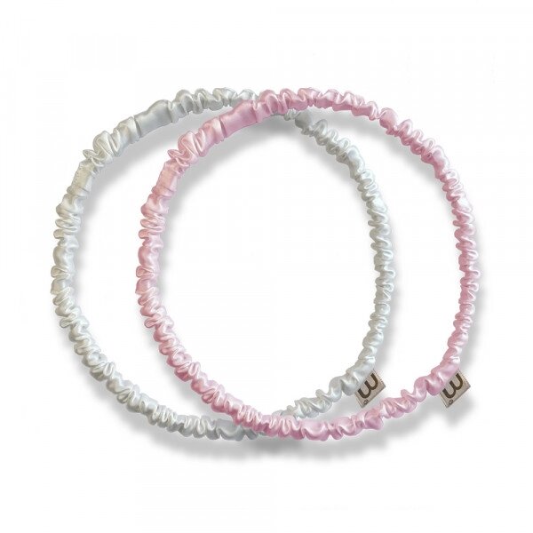 Mon Mou Thin Silk Hair Hoop Kit Набір обручів-резинок для волосся (рожевий-білий)