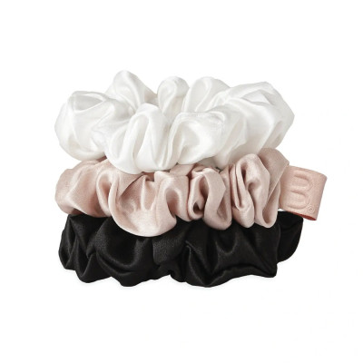 Mon Mou Silk Medium Scrunchies Set 1 Набор резинок среднего размера (черная, белая, нюдовая)