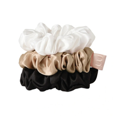 Mon Mou Silk Medium Scrunchies Set 2 Набор резинок среднего размера (черная, белая, бежевая)