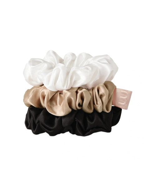 Mon Mou Silk Medium Scrunchies Set 2 Набір резинок середнього розміру (чорна, біла, бежева)