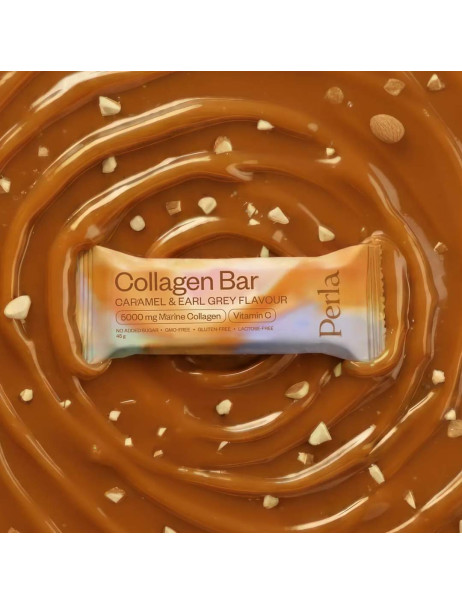 Perla Helsa Collagen Bar Функціональний батончик з мигдалем зі смаком карамелі та чаю Earl Grey