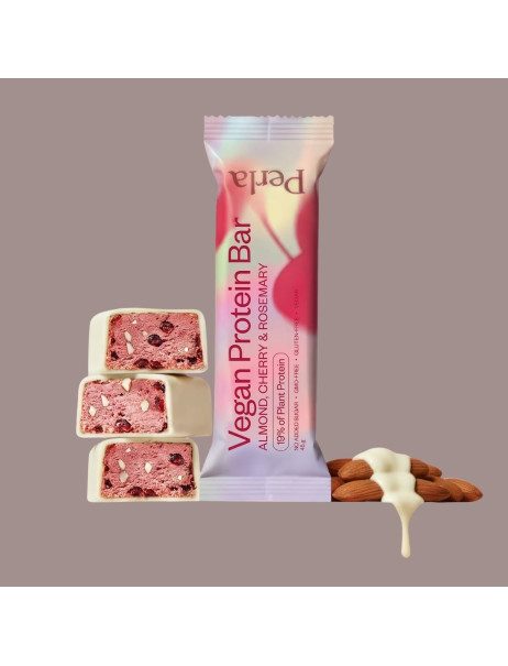 Perla Helsa Vegan Protein Bar Протеиновый батончик в белой глазури с миндалем, вишней и розмарином