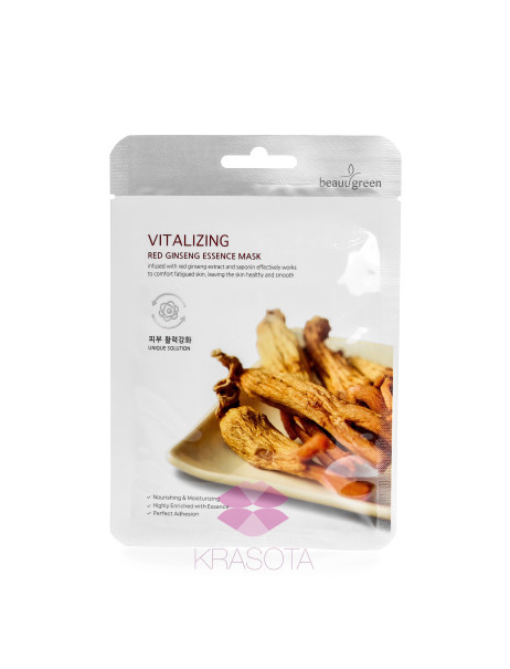 BeauuGreen Тканинна маска для обличчя з екстрактом червоного женьшеню Vitalizing Red Ginseng