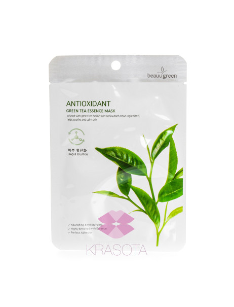 BeauuGreen Antioxidant Green Tea Тканинна маска для обличчя з екстрактом зеленого чаю