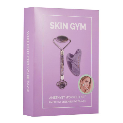 Skin Gym Amethyst Workout Set Набір для масажу обличчя Роллер + скребок Гуаша з аметисту 