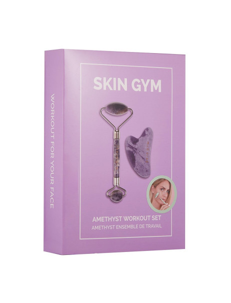 Skin Gym Amethyst Workout Set Набір для масажу обличчя Роллер + скребок Гуаша з аметисту