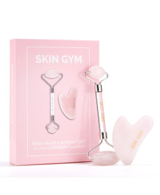 Skin Gym Rose Quartz Workout Set Набір для масажу обличчя Роллер + скребок Гуаша з рожевого кварцу - Написати відгук