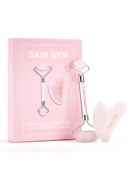 Skin Gym Rose Quartz Workout Set Набір для масажу обличчя Роллер + скребок Гуаша з рожевого кварцу