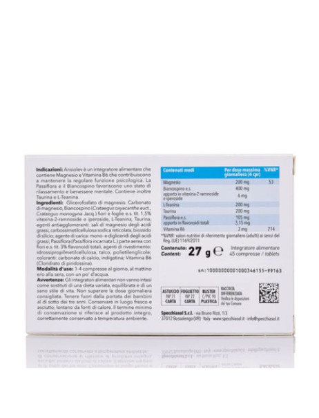 Specchiasol Ansiolev 45 T Диетическая добавка Ансиолев №45 табл.