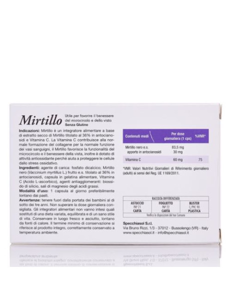 Specchiasol Mirtillo Blueberry 30 C Дієтична добавка Міртілло чорниця 30 капс.