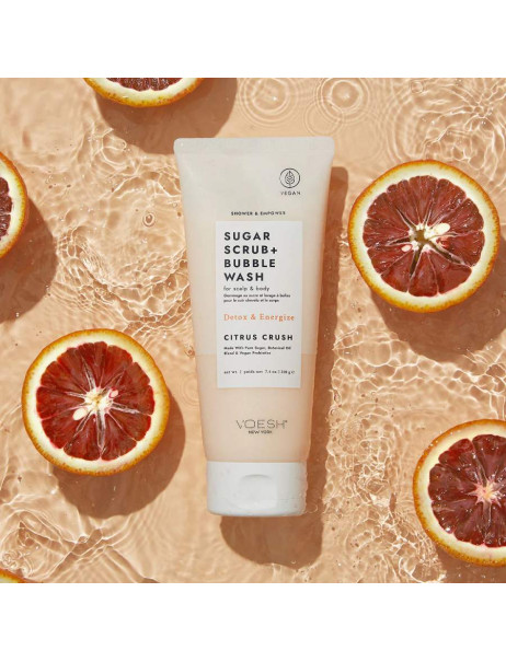 Voesh Sugar Scrub & Bubble Wash For Scalp and Body Citrus Crush Цукровий скраб для шкіри голови та тіла 