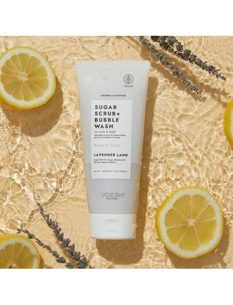 Voesh Sugar Scrub & Bubble Wash For Scalp and Body Lavender Land Цукровий скраб для шкіри голови та тіла 
