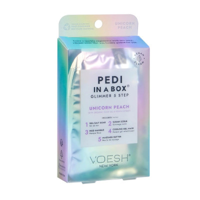 Voesh Pedi In A Box Glimmer 5 Step Unicorn Peach Набір для спа-педікюру 5 кроків "Блискучий персик" 